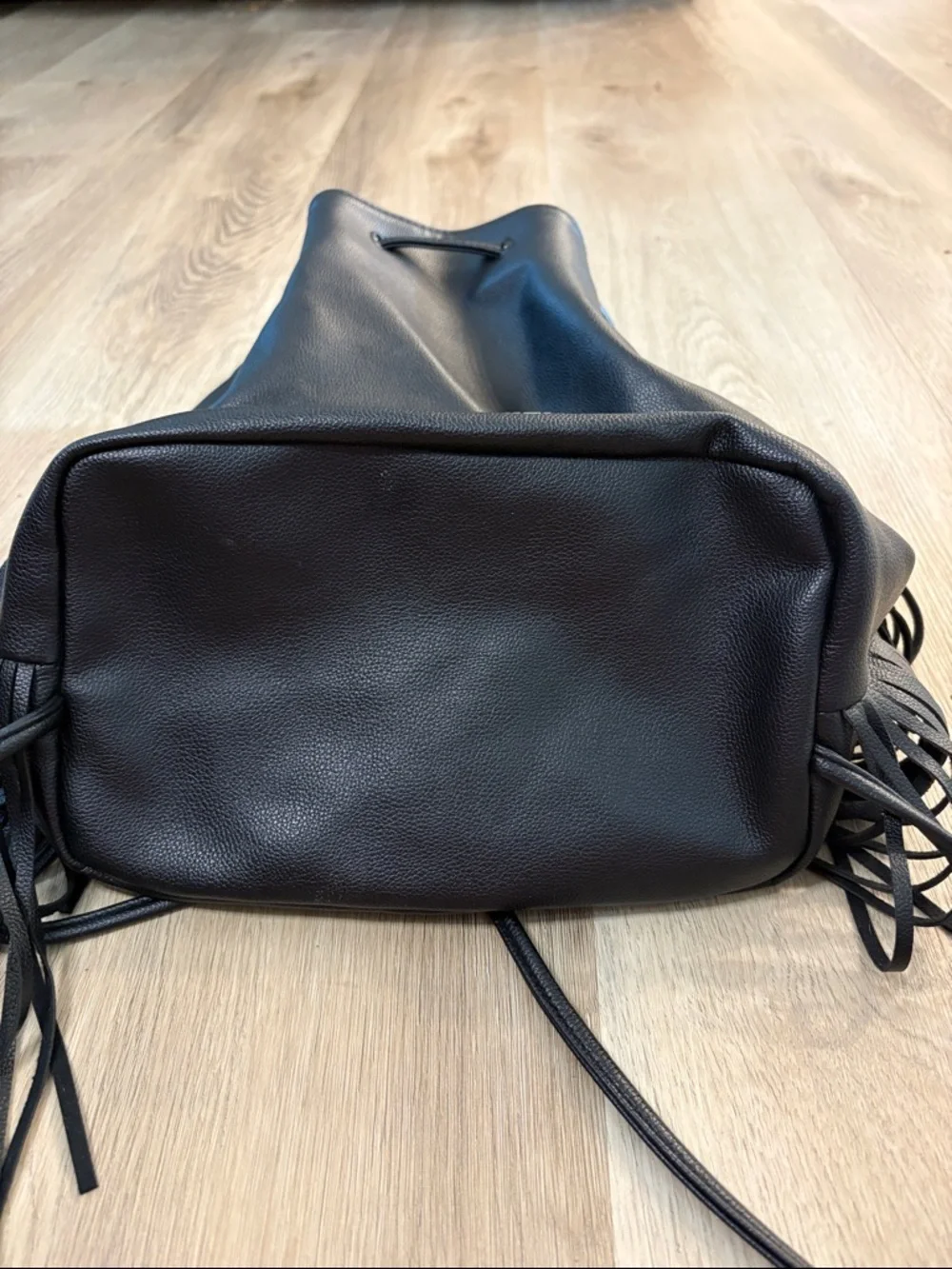 Victoria's Secret Black Fringe Drawstring Backpack lightweight logo boho - Picture 4 of 11
